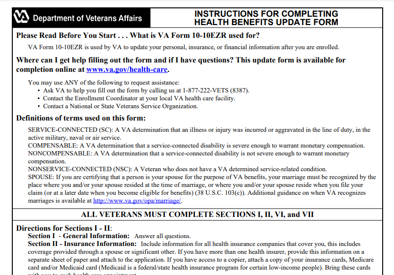 VA Form 10-10EZR Printable, Fillable in PDF