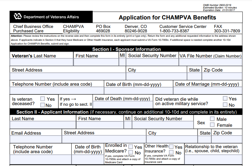 VA ChampVA Application 10 10d VA Form