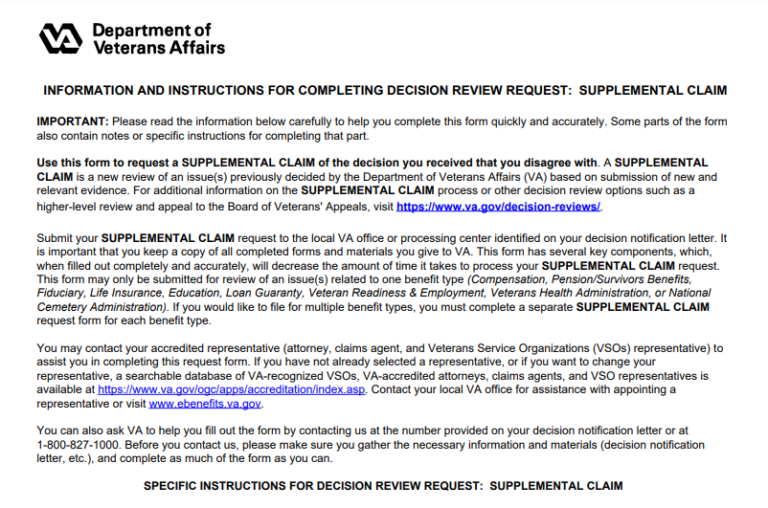 20 0995 Supplemental Claim Form Va Form 1921