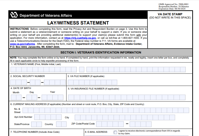VA Form 21 10210 Example VA Form