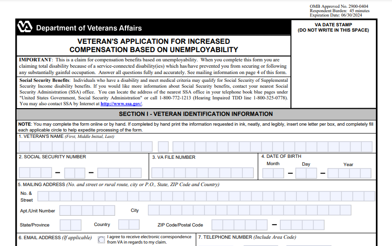 VA Form 21-8940 Printable, Fillable in PDF