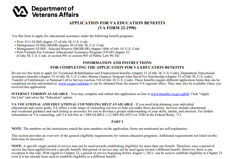 VA Form 22-1990 Printable, Fillable in PDF