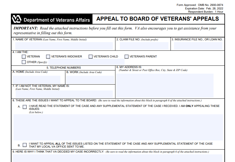 VA Form 9 Printable, Fillable in PDF