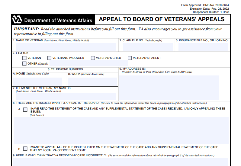 VA Form 20 0996 Printable VA Form