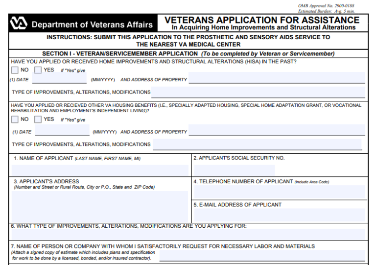 Hisa Grant Form 10 0103 | VA Form