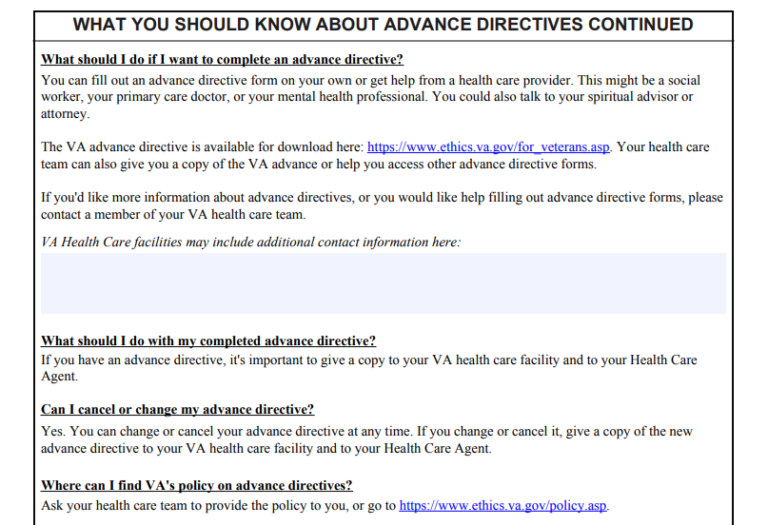 Veterans Affairs AdVAnce Directive VA Form