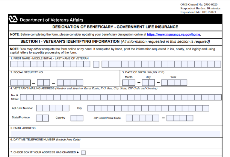29 336 Designation Of Beneficiary VA Form