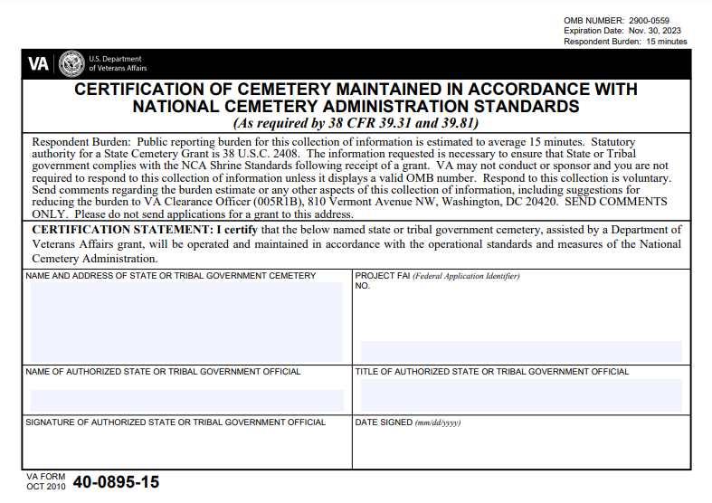 VA Form 40-0895-15 Printable, Fillable in PDF