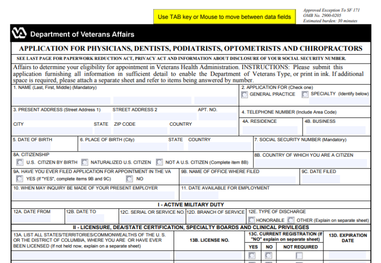 VA 10 2850c Required VA Form