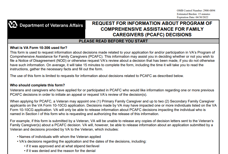 VA Form 10-306 Printable, Fillable in PDF